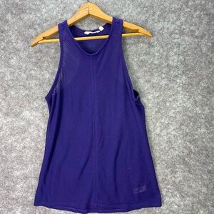 Athleta Tank Top Womens Medium Purple Sheer Striped Scoop Neck Athletic Workout